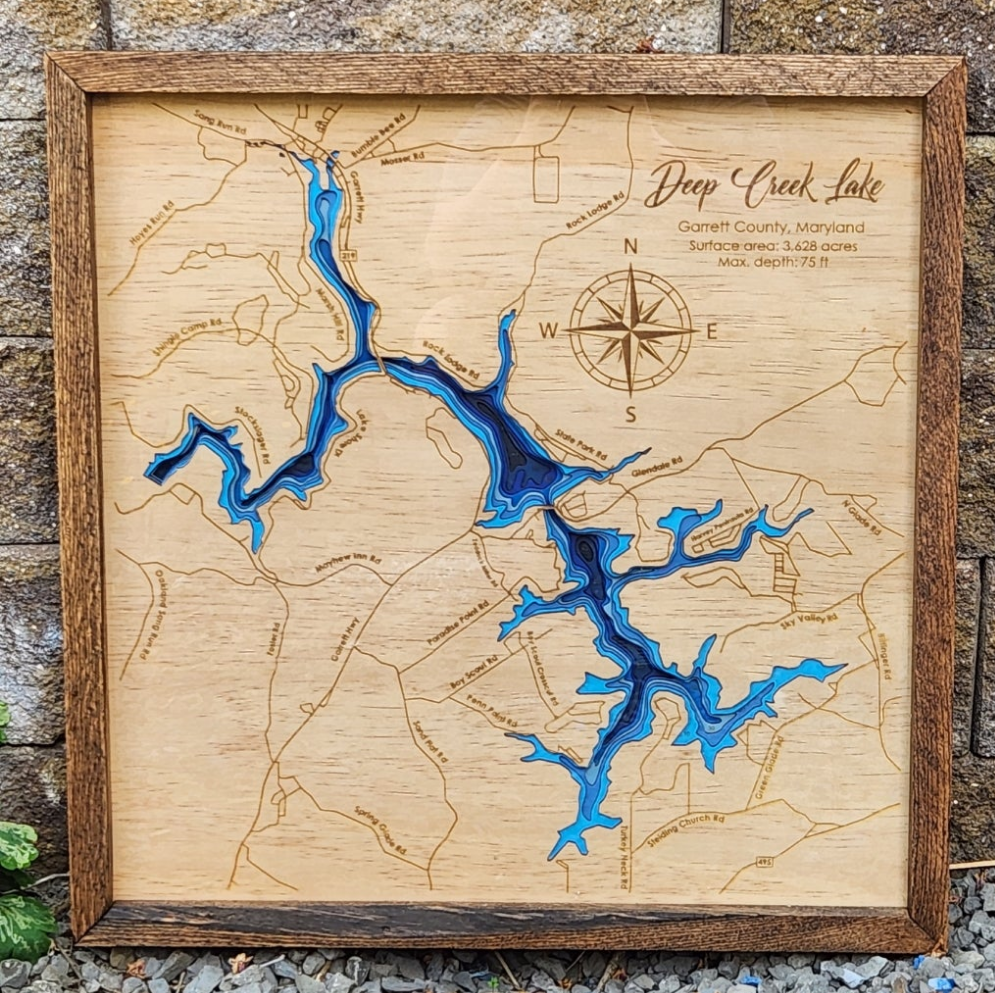 Deep Creek Lake Maryland - Wall Art - 3-d Relief Map